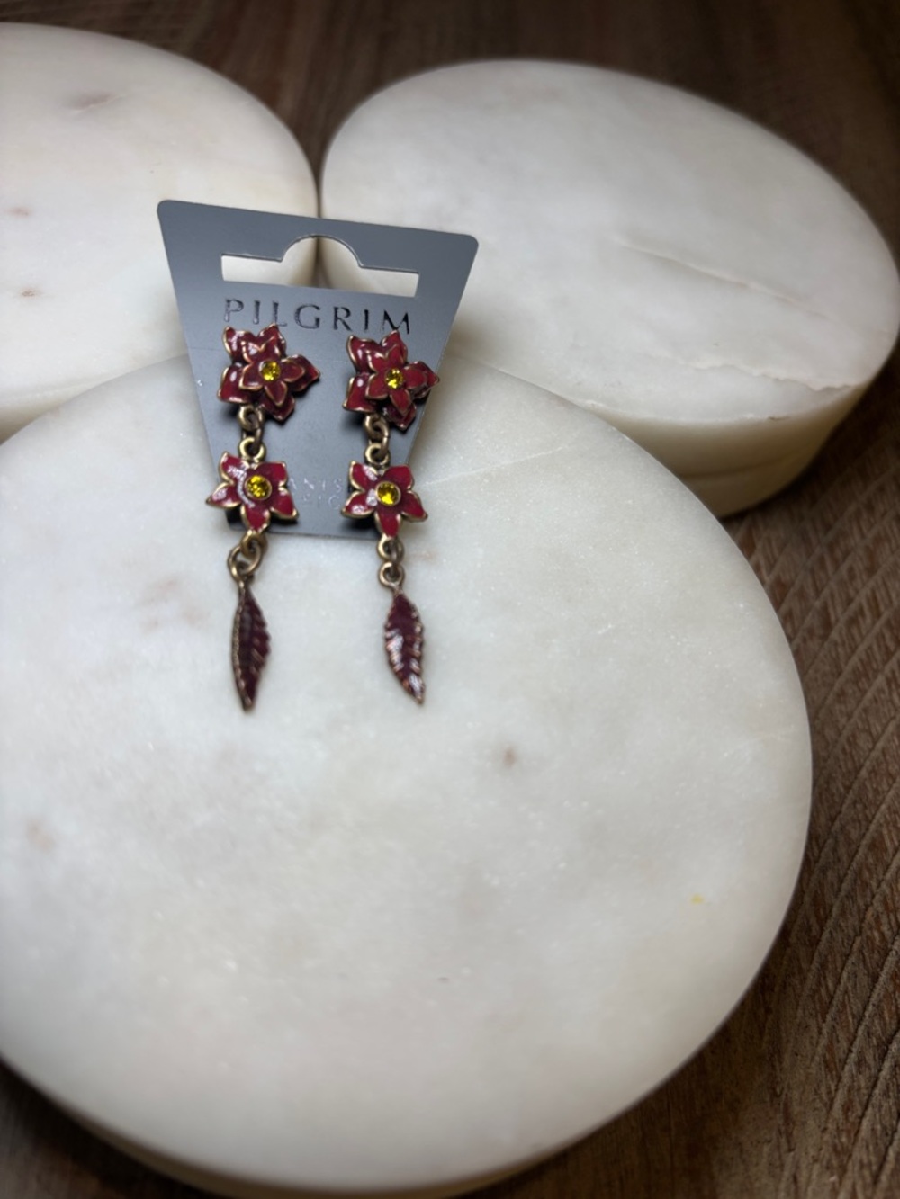 248 Pilgrim Red and Gold Floral Drop Earrings - Picture 4 of 8
